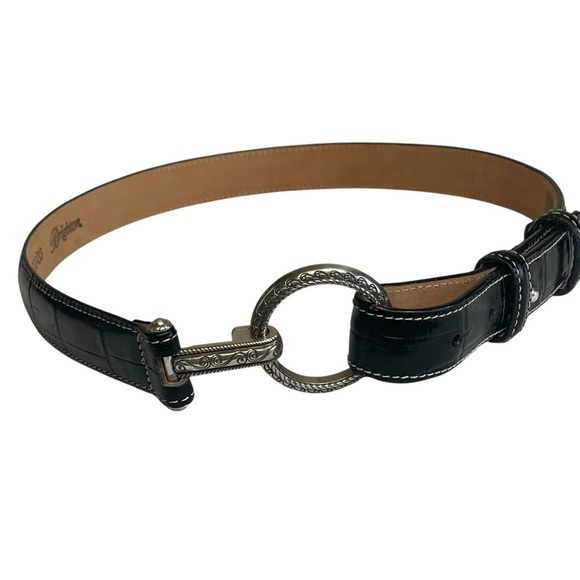 Brighton Small Women’s Black Leather Croc Pattern Belt Hook Closure B30033 - Picture 1 of 7